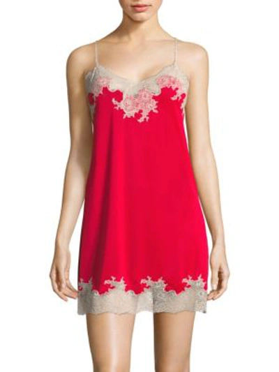 Shop Natori Enchant Floral Lace Chemise In Red