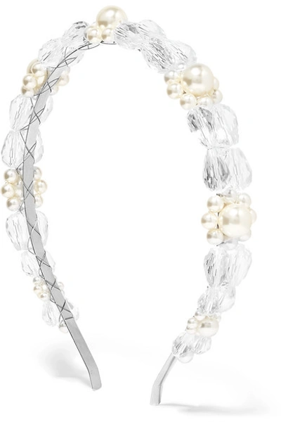 Shop Simone Rocha Daisy Silver-tone, Faux Pearl And Bead Headband