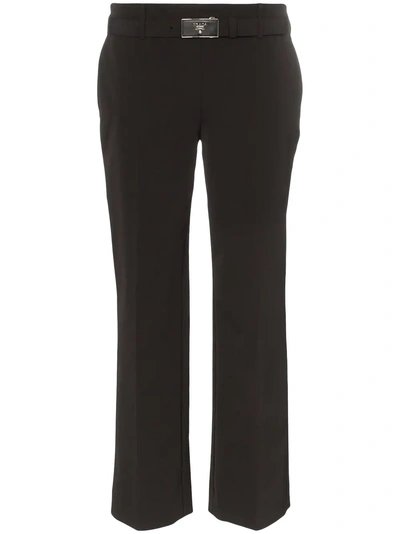 Shop Prada Logo Belt Tech Jersey Cropped Trousers - Black