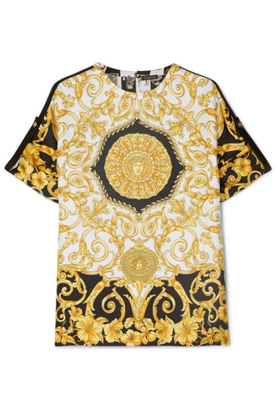 Shop Versace Printed Silk-twill Top In Yellow