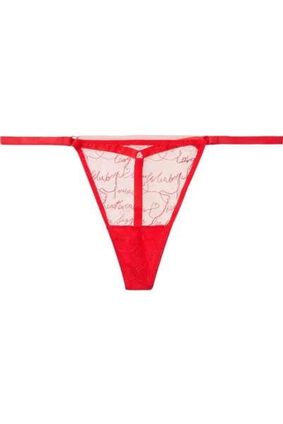 Shop Les Girls Les Boys Love Note Embroidered Tulle Thong In Red