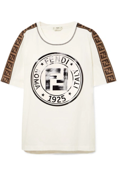 Shop Fendi Printed Cotton-jersey T-shirt In White