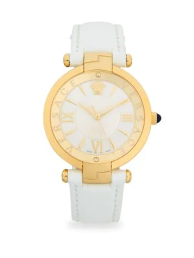 Shop Versace Analog Stainless Steel & Leather-strap Watch In Gold