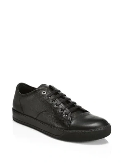 Shop Lanvin Texture Leather Low-top Sneakers In Black