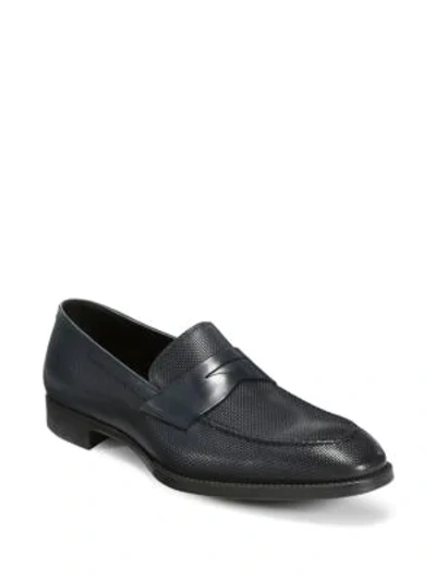 Shop Giorgio Armani Textured Leather Dress Shoes In Midnight