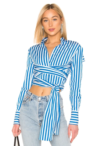 Shop Msgm Tie Front Shirt In Blue & White