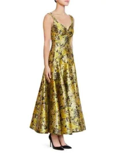 Shop Erdem Verna Floral Garden Jacquard Tea Dress In Yellow Black
