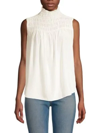 Shop Frame Smocked Silk Top In Off White
