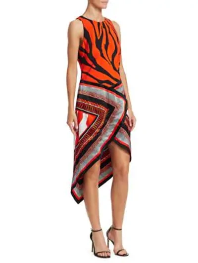 Shop Roberto Cavalli Silk Print Scarf Dress In Orange-multi