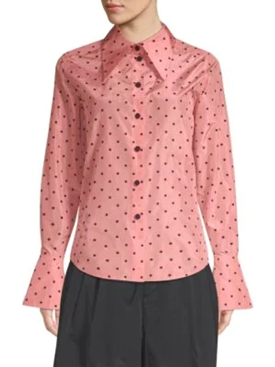 Shop Marc Jacobs Polka Dot Button-down Silk Blouse In Light Pink