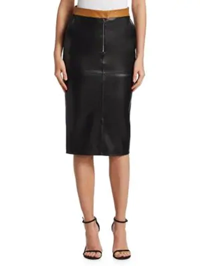 Shop Victoria Beckham Leather Contrast Pencil Skirt In Black