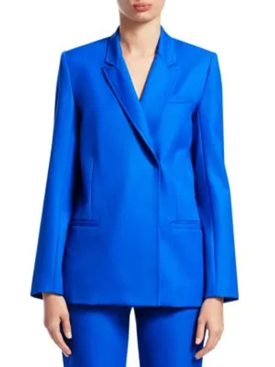 Shop Victoria Victoria Beckham Longline Wool Blazer In Lapis