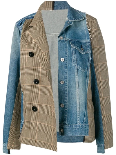 Shop Sacai Patchwork Denim Jacket - Blue