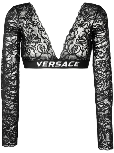 Shop Versace Lace Cropped T In Black