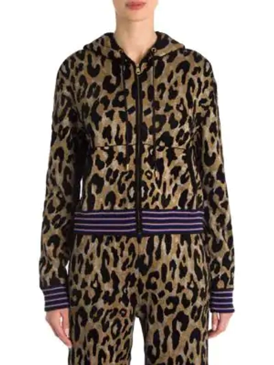 Shop Versace Metallic Leopard Zip-up Hoodie In Lurex Leo