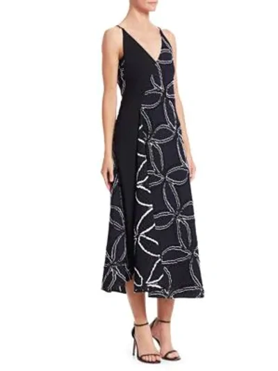 Shop Roland Mouret Hooper Geometric Floral Jacquard A-line Dress In Navy-black