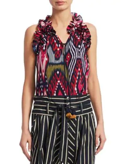 Shop Figue Fabiana Ikat Sleeveless Blouse In Deep Cherry Red
