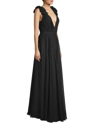 basix black label shoulder bow crepe gown