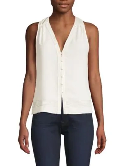 Shop Joie Tadita Exposed Stitch Chiffon Tank Top In Porcelain
