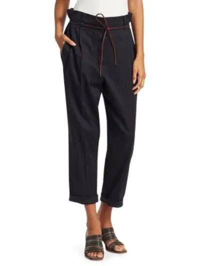 Shop Brunello Cucinelli Women's Chevron Rope Waist Rolled Cuff Pants In Black