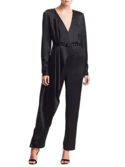 Shop Rachel Comey Hammered Satin Satin Self-tie Jumpsuit In Black
