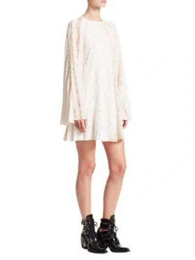Shop Chloé Mixed Lace Sleeve A-line Dress In Dusty White
