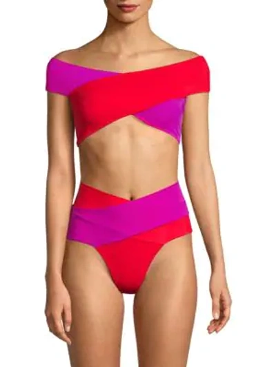 Shop Oye Swimwear Lucette Crisscross Two-piece Bikini In Fushcia Red