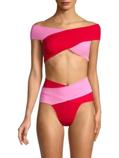 Shop Oye Swimwear Lucette Crisscross Two-piece Bikini In Pink Red