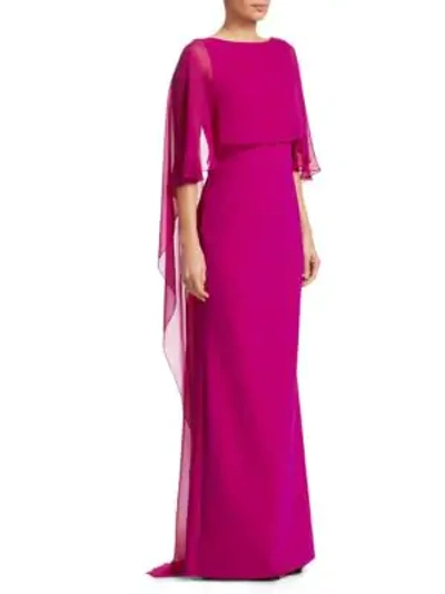Shop Teri Jon By Rickie Freeman Women's Scuba Gown Chiffon Overlay Dress In Raspberry