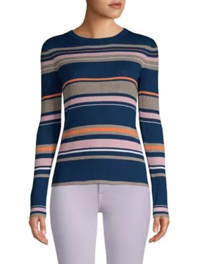 Shop Frame Striped Long-sleeve Sweater In Lilac Multi