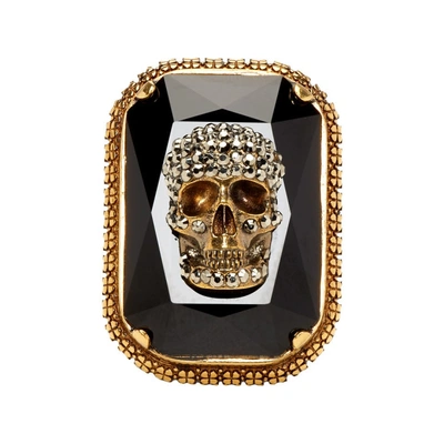 Shop Alexander Mcqueen Gold And Black Skull Jewelled Ring In 5080 Jetcry