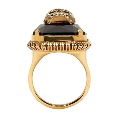 Shop Alexander Mcqueen Gold And Black Skull Jewelled Ring In 5080 Jetcry