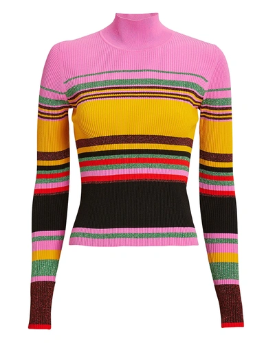 Shop Diane Von Furstenberg Dara Strie Sweater Ink/yellow/strie