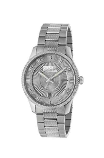 Shop Gucci 40mm Automatic Etched Face Watch In Silver