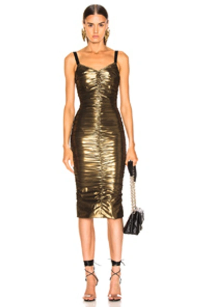 Shop Dolce & Gabbana Stretch Lame Ruched Dress In Gold