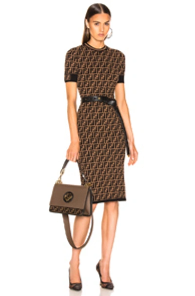 Shop Fendi Knit Dress In Tobacco In Abstract,brown