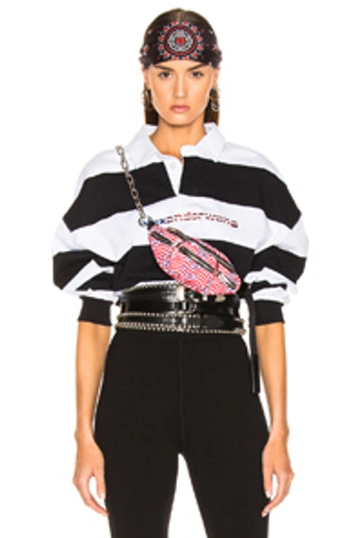 Shop Alexander Wang Rugby Stripe Cropped Shirt In Blue,stripes,white. In Black & White