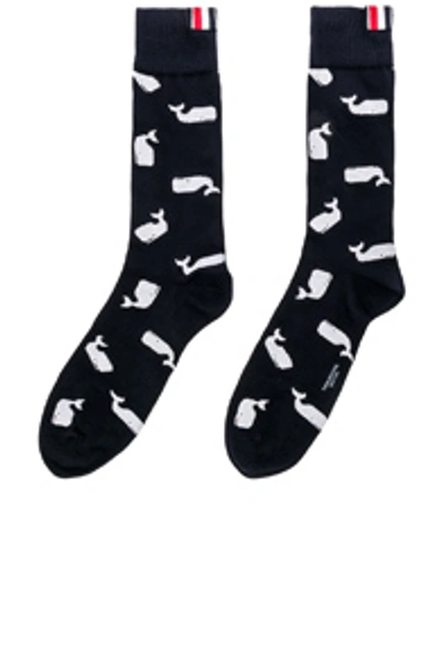 Shop Thom Browne Whale Icon Mid Calf Socks In Blue. In Navy