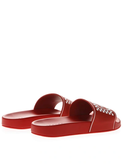 Shop Versace Red Leather Slides With  Logo In Red/white