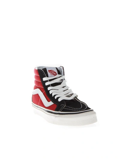 Shop Vans Sk8-hi Black & Red High Leather & Canvas Sneakers In Red/black