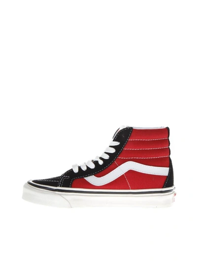 Shop Vans Sk8-hi Black & Red High Leather & Canvas Sneakers In Red/black