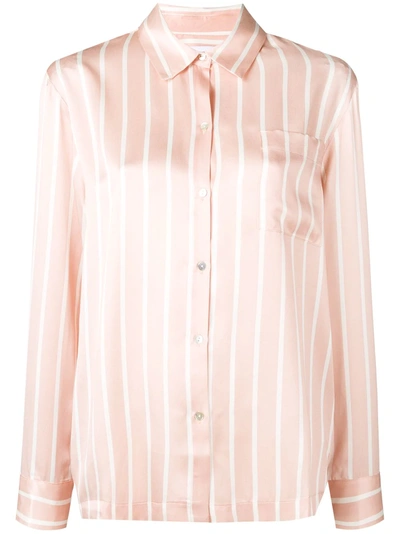 Shop Asceno Striped Pyjama Shirt In Pink