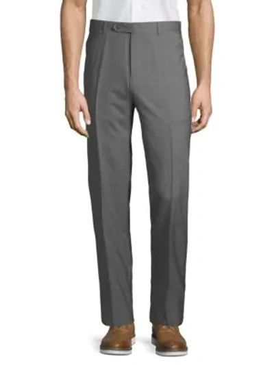 Shop Canali Flat-front Wool Trousers In Grey