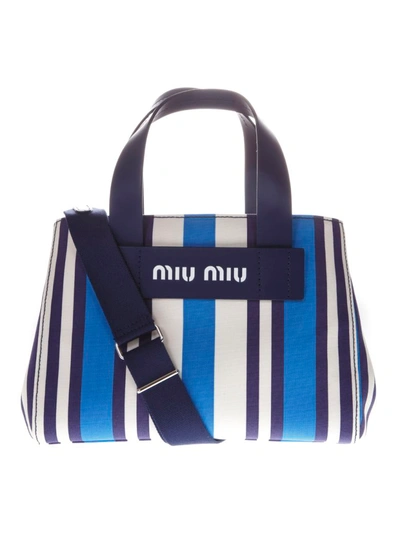 Shop Miu Miu Bag In Canvas With Striped Pattern Blue And White In Blue/white