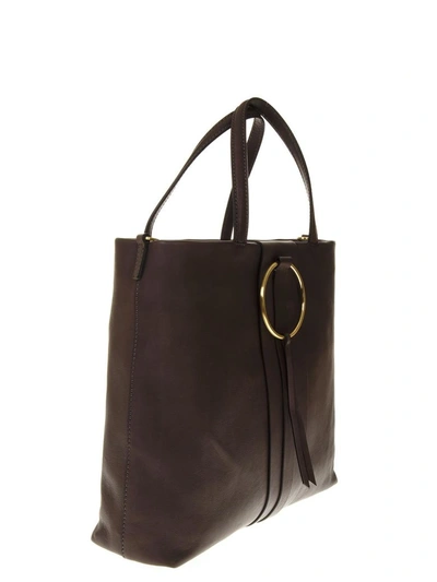 Shop Gianni Chiarini Brown Leather Tote Bag With Metal Ring