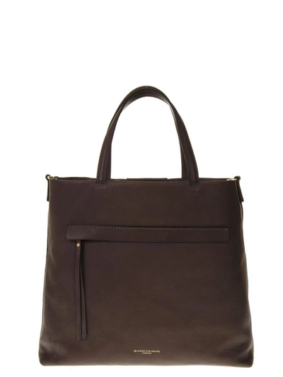 Shop Gianni Chiarini Brown Leather Tote Bag With Metal Ring