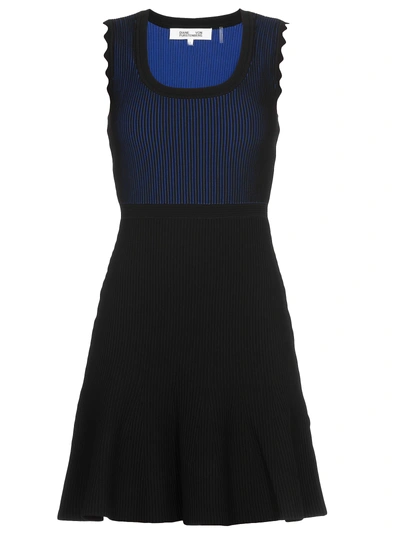 Shop Diane Von Furstenberg Ribbed Dress In Black/klein Blue