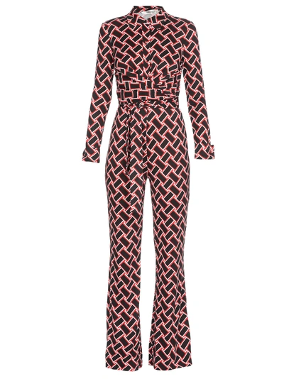 Shop Diane Von Furstenberg Silk Jumpsuit In Vintage Weave Black