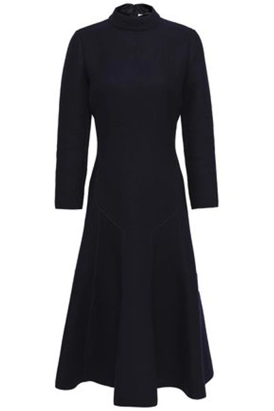 Shop Agnona Woman Fluted Wool-crepe Dress Navy