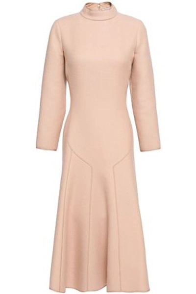 Shop Agnona Woman Fluted Wool-crepe Dress Blush